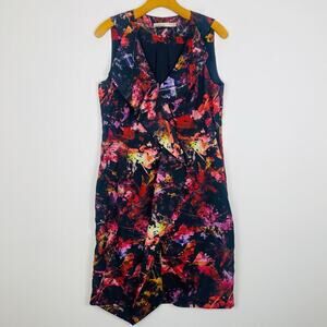 Karen Millen - Black & Multicolor Abstract Floral Print Sheath Dress Sz 10